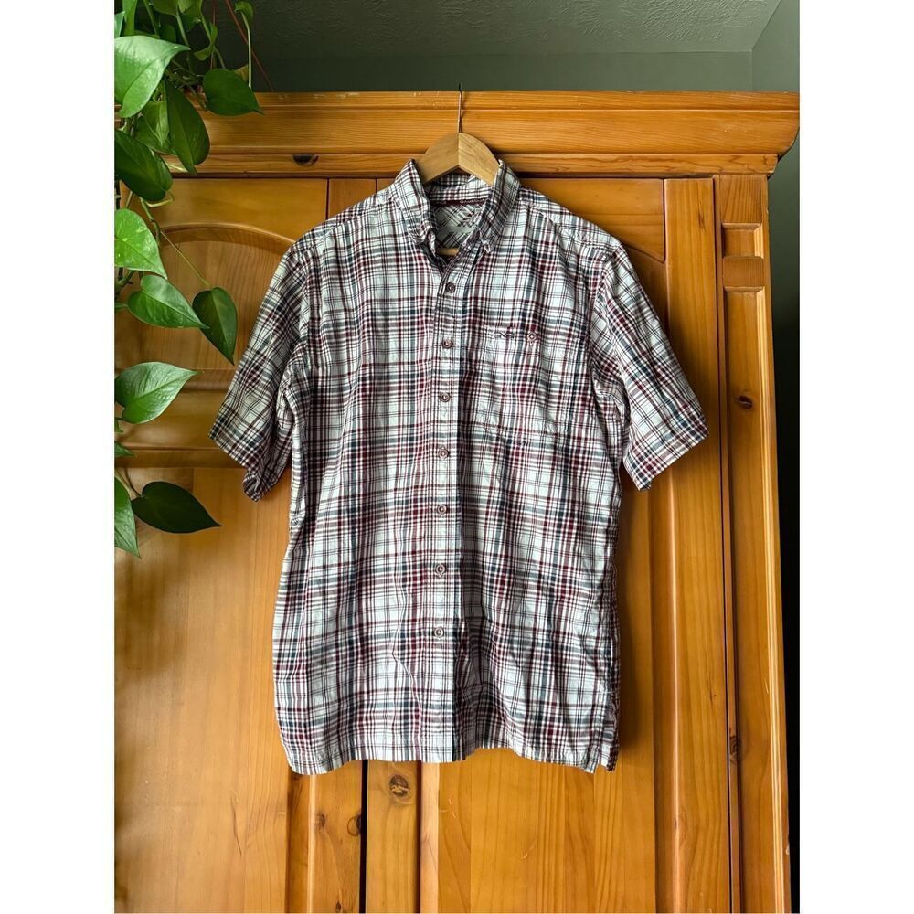 Game Guard Plaid Short Sleeve Button Down Shirt Microfiber SZ M
